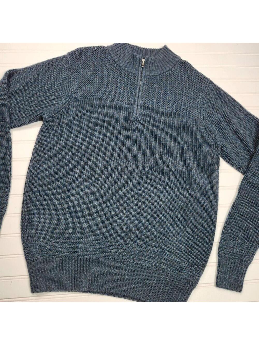 Red Head | Men's Heavy Pullover Quarter Zip Steele Blue Sweater Medium
